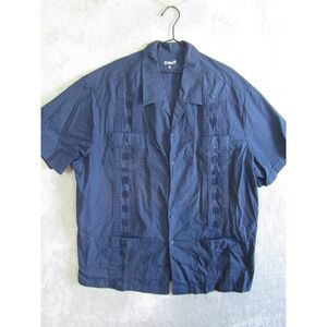 KS Island Big & Tall 3XL Navy Blue Cuban Guayabera Short Sleeve Shirt Men